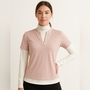 Nike Golf Tour Dri Fit Pink White Long Sleeve Layered Sporty Athleisure Shirt M